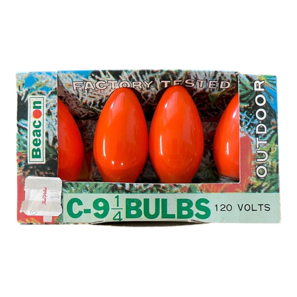 Vintage Beacon C9 1/4 Orange Outdoor Christmas Light Bulbs 120V Set of 4 NEW
